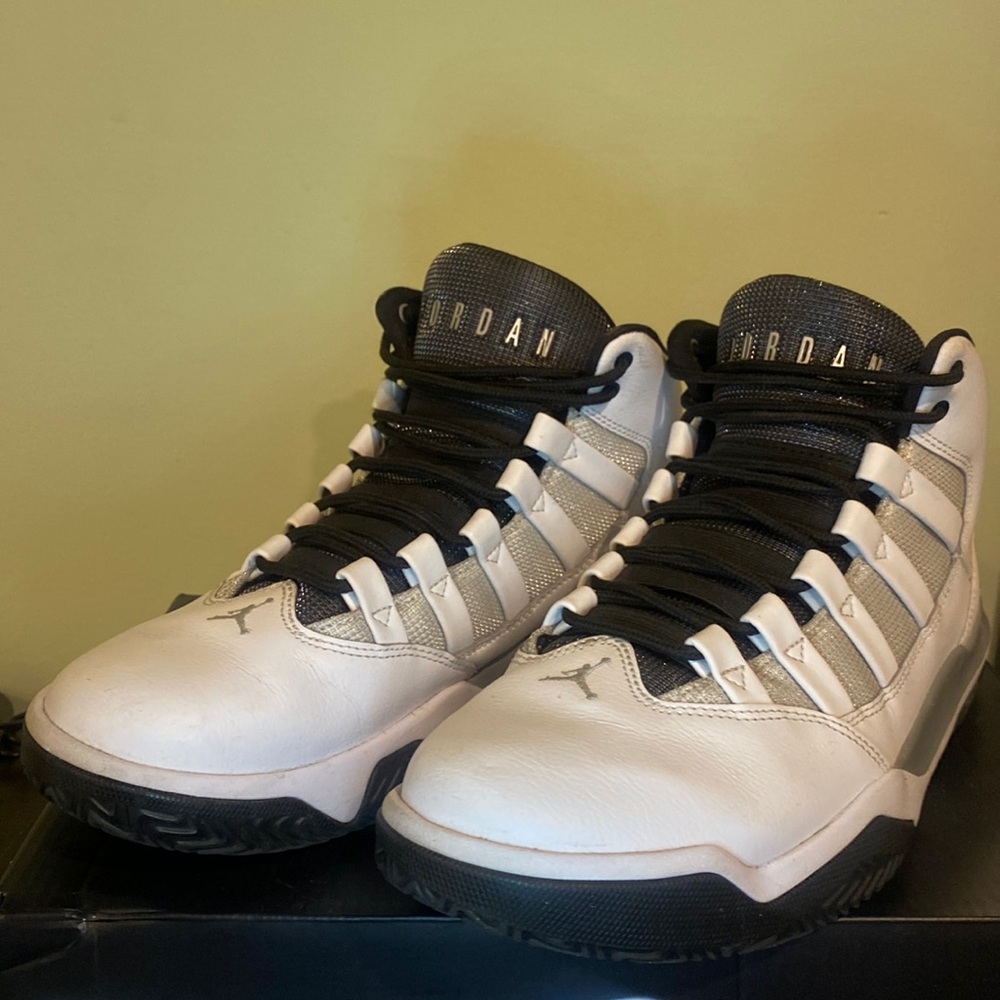 White, black and silver Jordans